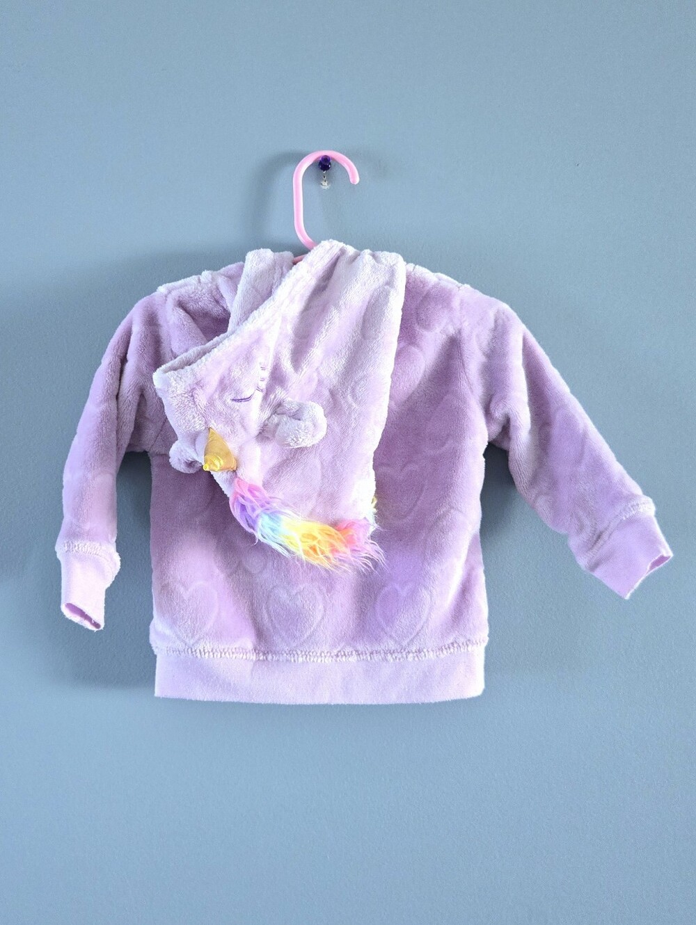 Plush Lavender Hoodie with Rainbow Mane Unicorn Hood 18-24m